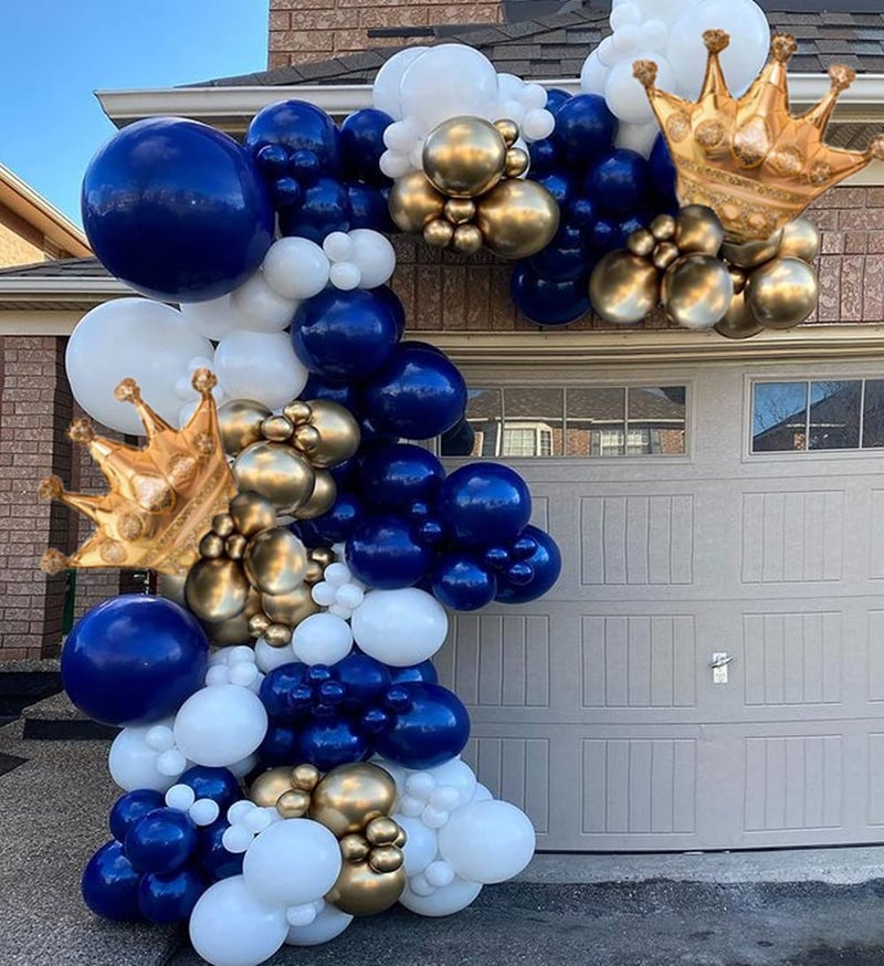 Heukikt 145pcs Navy Blue Balloon Garland Arch Kit Gold White Royal Blue Balloons with Crown Foil Balloons for Boys Birthday Party Graduation Baby Shower Anniversary Celebration Party DecorationsBLUE 2 - Image 2