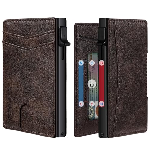 RUNBOX Slim Card Wallet for Men with ID Window Minimalist RFID Wallet PopUp Function Ultra Thin Design Metal Business Card Case Holds 8 Cards Gifts for Men Mens Accessories - Image 1