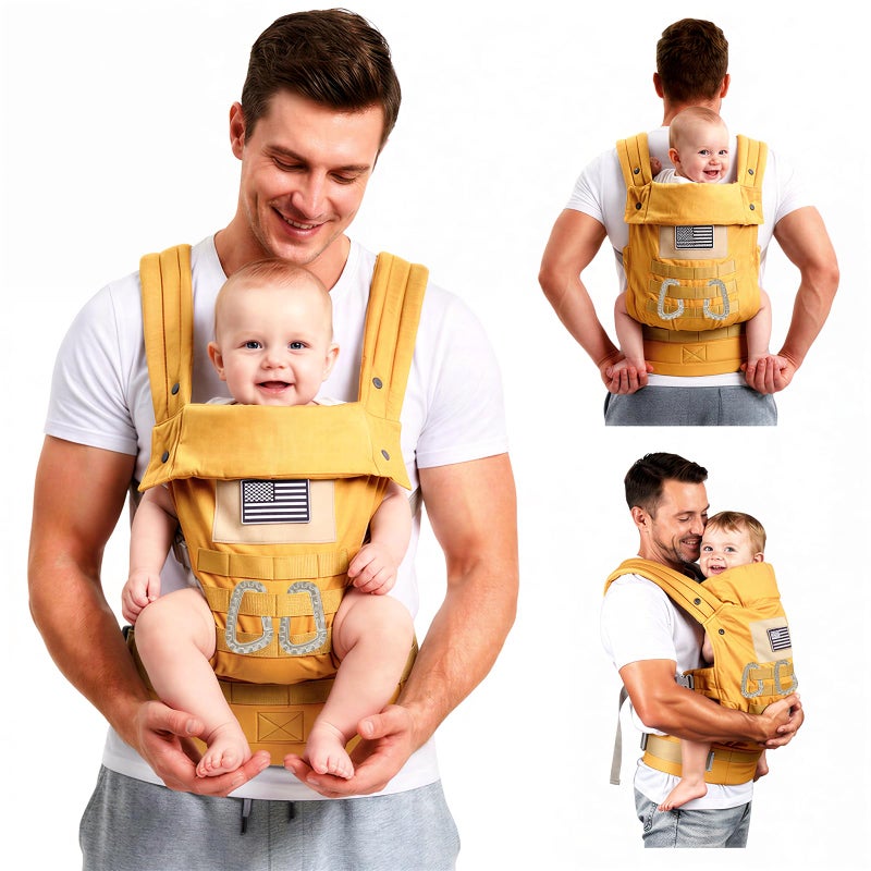 YESYBC Baby Carrier Lumbar Support Infant Carrier 036M 833 lbs with Foldable Headrest Carabiners for Big and Tall Parents Men Women Yellow - Image 2