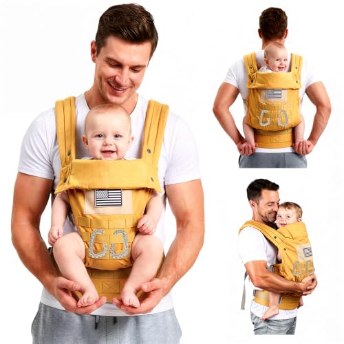 YESYBC Baby Carrier Lumbar Support Infant Carrier 036M 833 lbs with Foldable Headrest Carabiners for Big and Tall Parents Men Women Yellow - Image 1