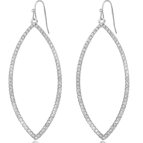 Humble Chic NY Rhinestone Earrings for Women - Silver Tone Drop Earrings for Women, Elegant Silver Tone Sparkly Simulated Diamond Dangles, Long Dangly Rhinestone Hoop, CZ Sparkle Bling Formal Drop Dangle for Wedding - Image 1