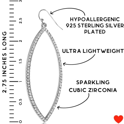 Humble Chic NY Rhinestone Earrings for Women - Silver Tone Drop Earrings for Women, Elegant Silver Tone Sparkly Simulated Diamond Dangles, Long Dangly Rhinestone Hoop, CZ Sparkle Bling Formal Drop Dangle for Wedding - Image 4