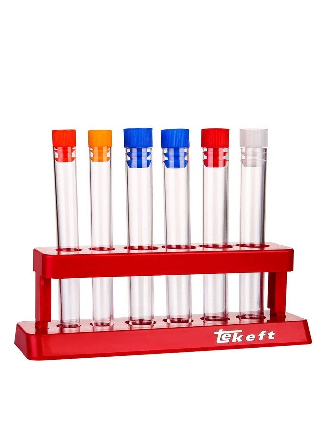 TEKEFT Set Of 6 Assorted Color Plastic Test Tube Set With Caps And Rack Scientific Experiment(1 Set)  - Image 1