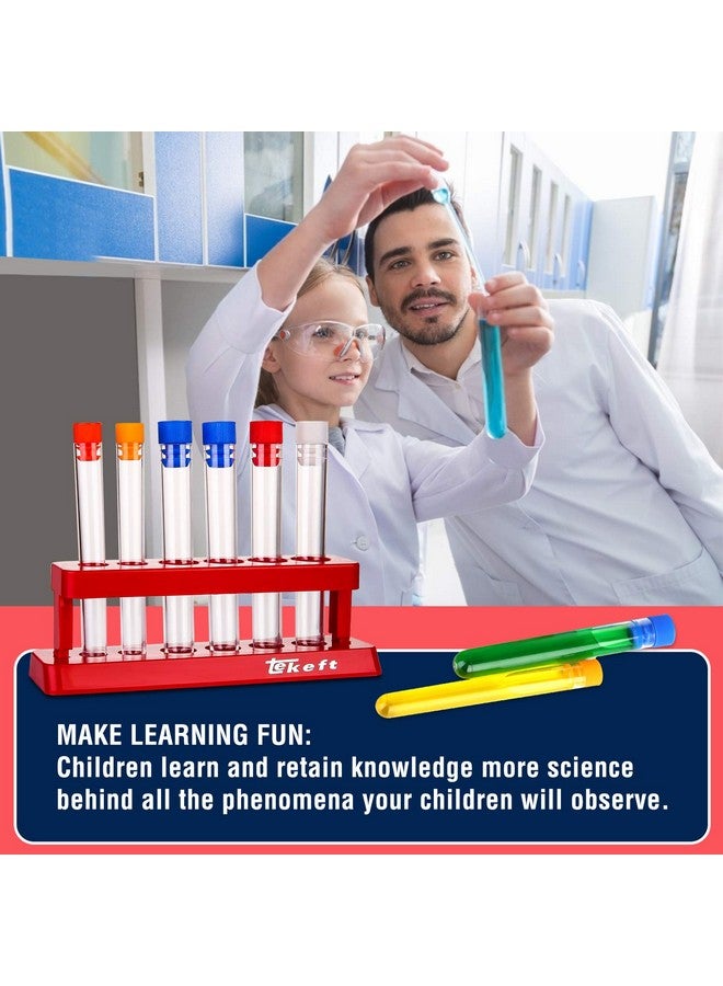 TEKEFT Set Of 6 Assorted Color Plastic Test Tube Set With Caps And Rack Scientific Experiment(1 Set)  - Image 2