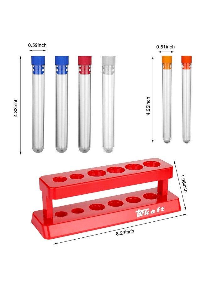 TEKEFT Set Of 6 Assorted Color Plastic Test Tube Set With Caps And Rack Scientific Experiment(1 Set)  - Image 3