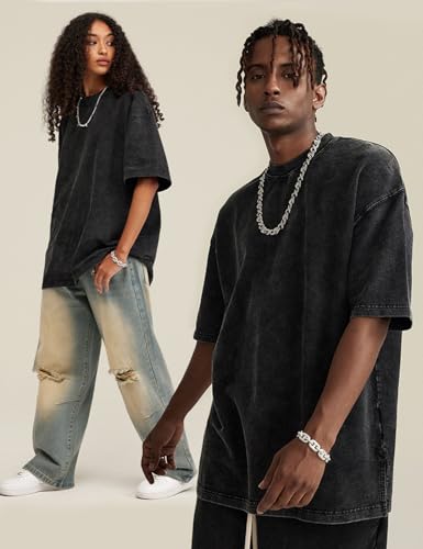 Arssm 3 Pack Men Oversized T Shirts Vintage Tee Loose Fit Short Sleeve Casual Streetwear Baggy Washed Unisex Tops(BlackGreyBlue-L) - Image 3