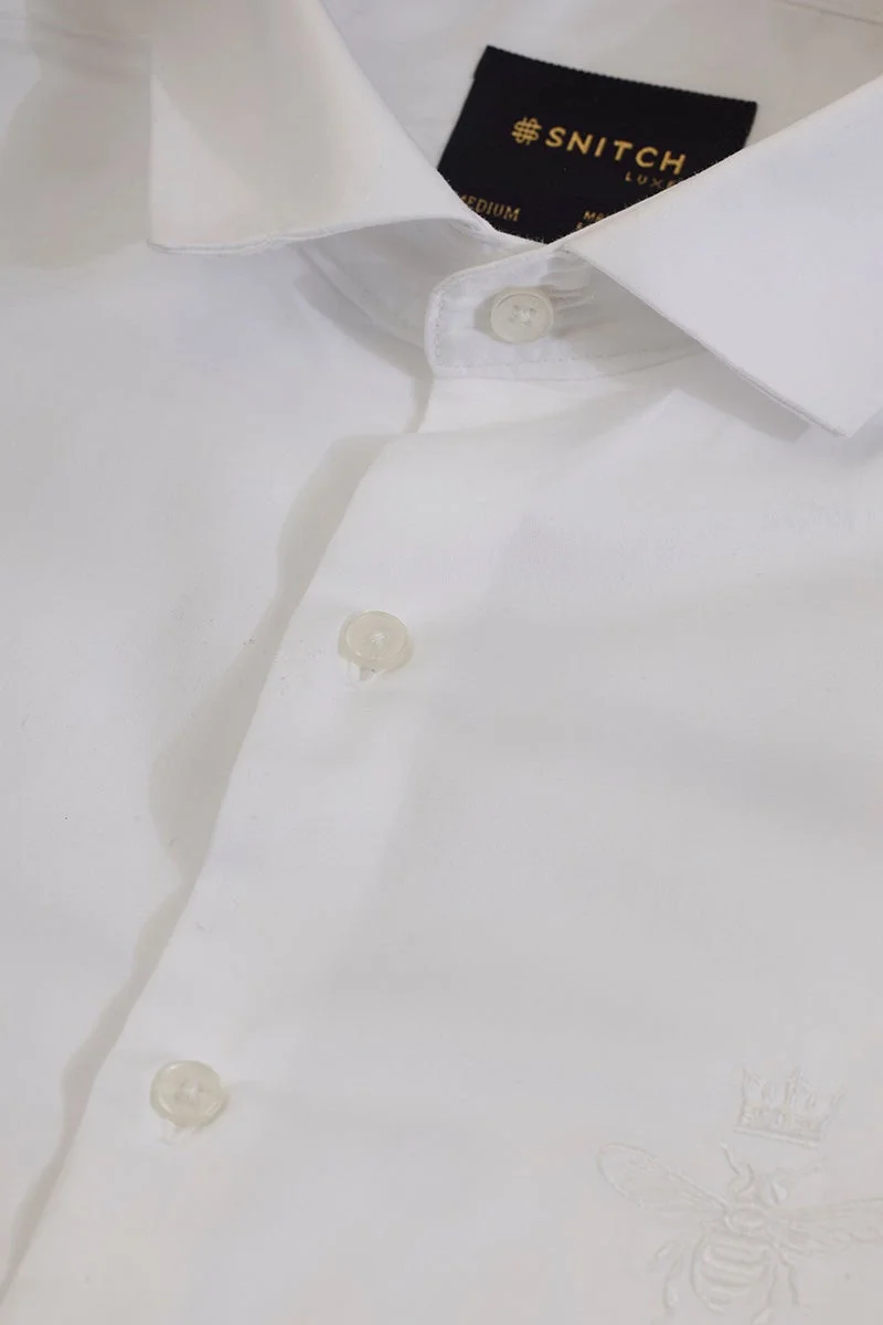 سنيتش White Embroidered Long Sleeve Slim Fit Formal Shirt