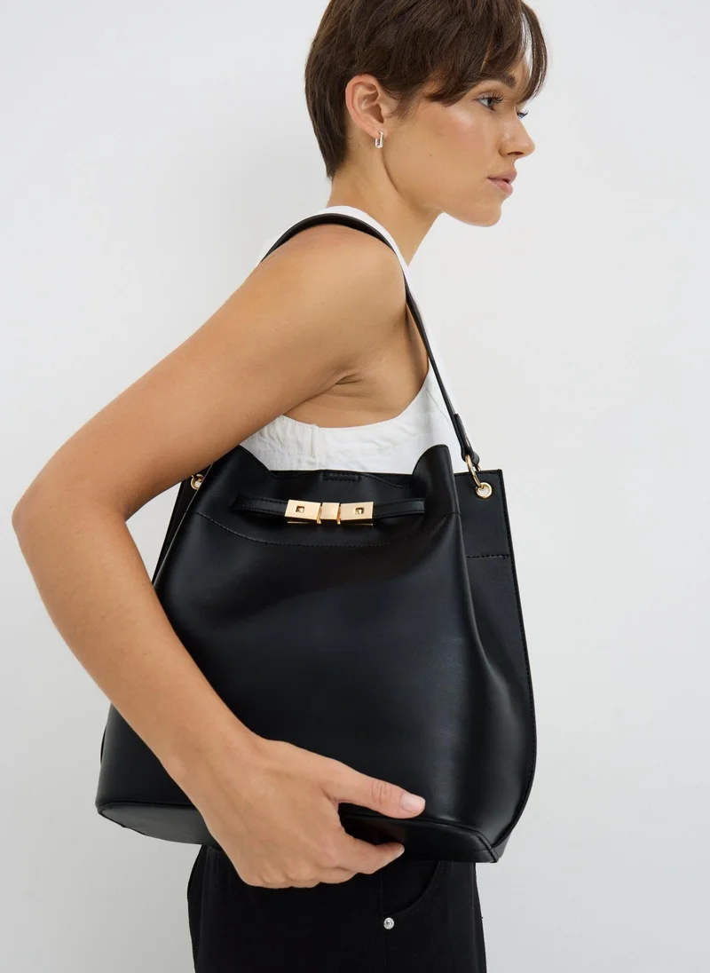 Black Bucket Tote Bag