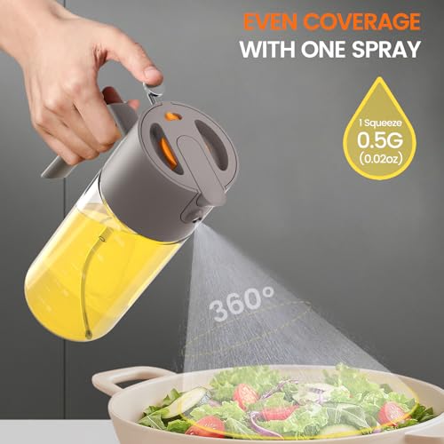 Costop رشاش زيت كوستوب للطهي، زجاجة موزع زيت الزيتون الكبيرة المتقدمة 2025، 500 مل/17 أونصة، رشاش زيت الزيتون الزجاجي، 2 في 1 رذاذ متساوي مع تحكم في الكمية للمطبخ، المقلاة الهوائية، السلطة، الشواء - رمادي - Image 3