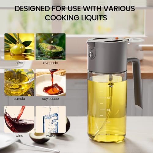 Costop رشاش زيت كوستوب للطهي، زجاجة موزع زيت الزيتون الكبيرة المتقدمة 2025، 500 مل/17 أونصة، رشاش زيت الزيتون الزجاجي، 2 في 1 رذاذ متساوي مع تحكم في الكمية للمطبخ، المقلاة الهوائية، السلطة، الشواء - رمادي - Image 5
