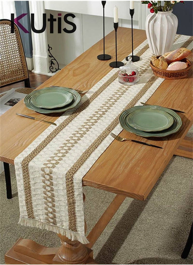 Kutis Cotton Linen Runner Splicing Weave Tassel The Tablecloth 180 x 30 cm  - Image 2
