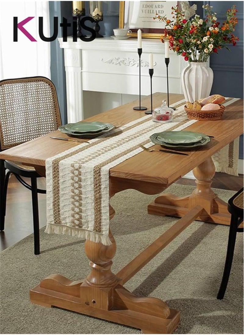 Kutis Cotton Linen Runner Splicing Weave Tassel The Tablecloth 180 x 30 cm  - Image 4