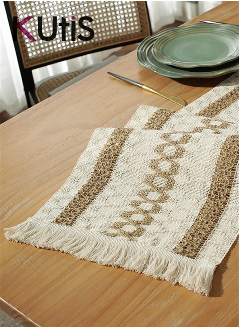 Kutis Cotton Linen Runner Splicing Weave Tassel The Tablecloth 180 x 30 cm  - Image 5