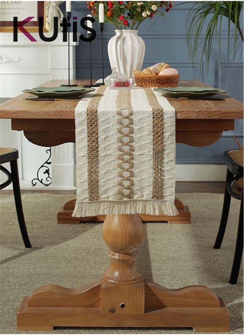 Kutis Cotton Linen Runner Splicing Weave Tassel The Tablecloth 180 x 30 cm  - Image 3