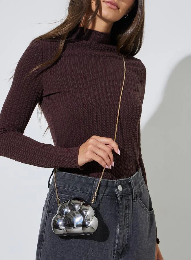 Metallic Grey Acrylic Clutch Bag With Removable Chain Strap