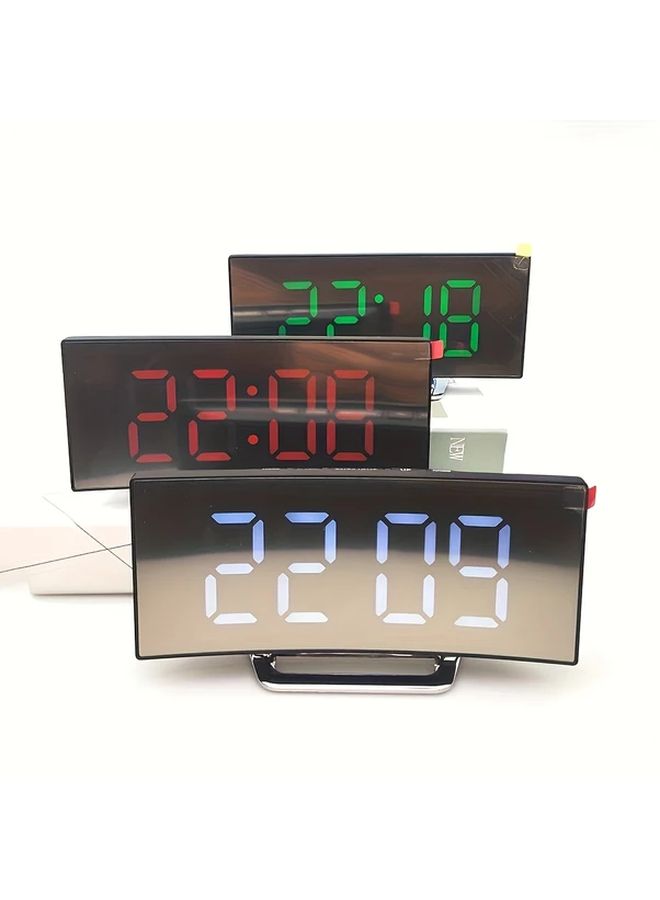 Red Light LED Digital Alarm Clock with Sleep Aid Function Curved Mirror Screen - Image 3