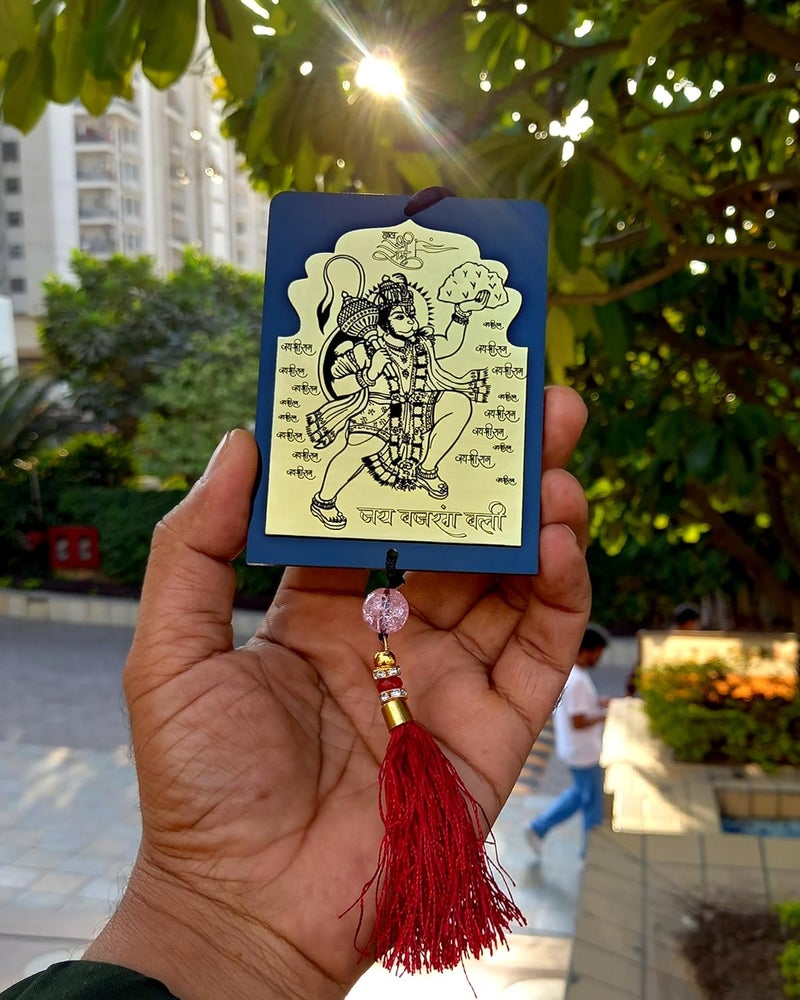 F Studio Lord Hanuman Double Sided Laser Engraved Car Hanging Car Rear View Mirror Decor Ornament Accessories (Gold & Black) - Image 1