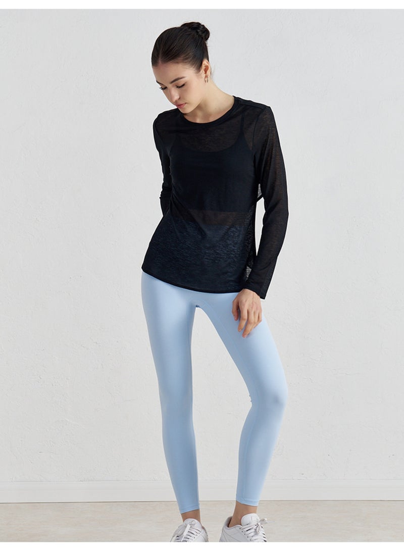 Meilun Black Sheer Long - Sleeve Top with Cutout Back - Image 4
