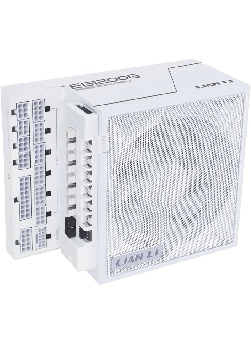 LIAN LI EDGE GOLD Fully Modular Power Supply, 1200W Power, 80 PLUS Gold Efficiency, 120mm FDB Fan Type, Active PFC, ATX 3.1 Form Factor, 2400 RPM Fan Speed, White | EG1200G.WHITE  - Image 1