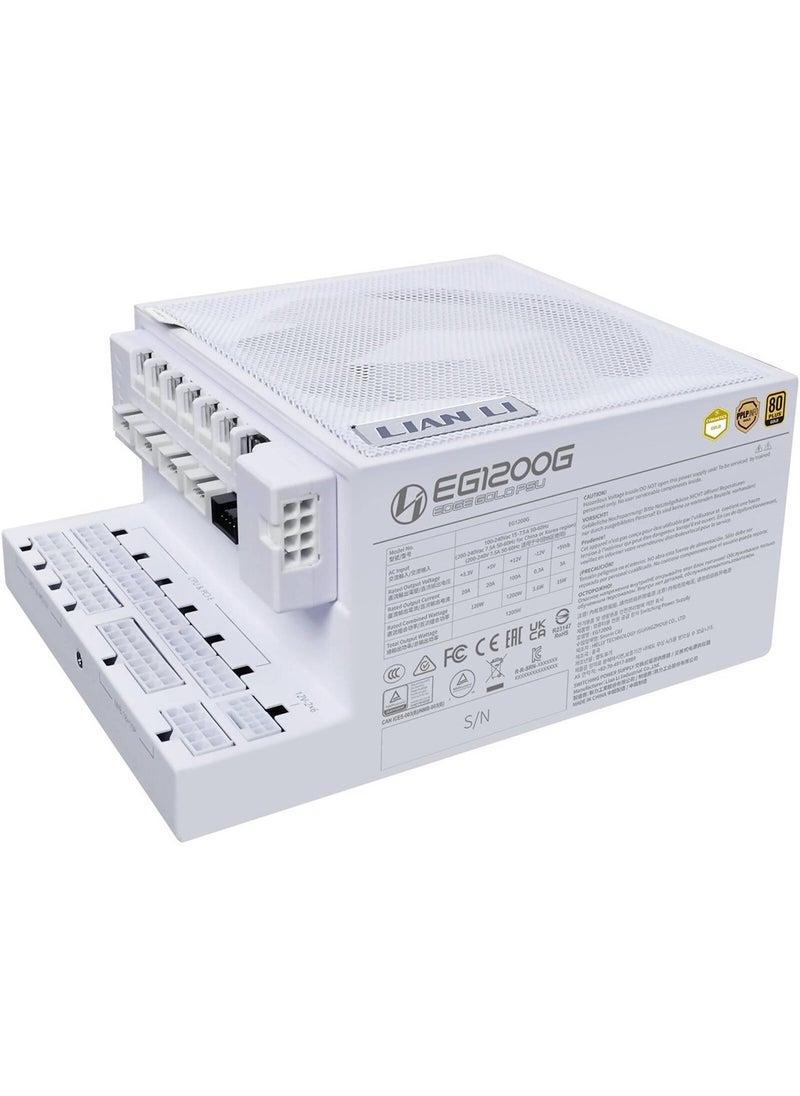 LIAN LI EDGE GOLD Fully Modular Power Supply, 1200W Power, 80 PLUS Gold Efficiency, 120mm FDB Fan Type, Active PFC, ATX 3.1 Form Factor, 2400 RPM Fan Speed, White | EG1200G.WHITE  - Image 2