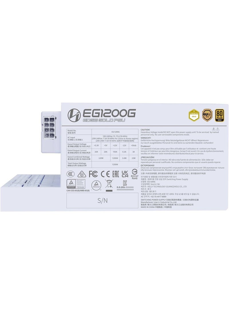 LIAN LI EDGE GOLD Fully Modular Power Supply, 1200W Power, 80 PLUS Gold Efficiency, 120mm FDB Fan Type, Active PFC, ATX 3.1 Form Factor, 2400 RPM Fan Speed, White | EG1200G.WHITE  - Image 4