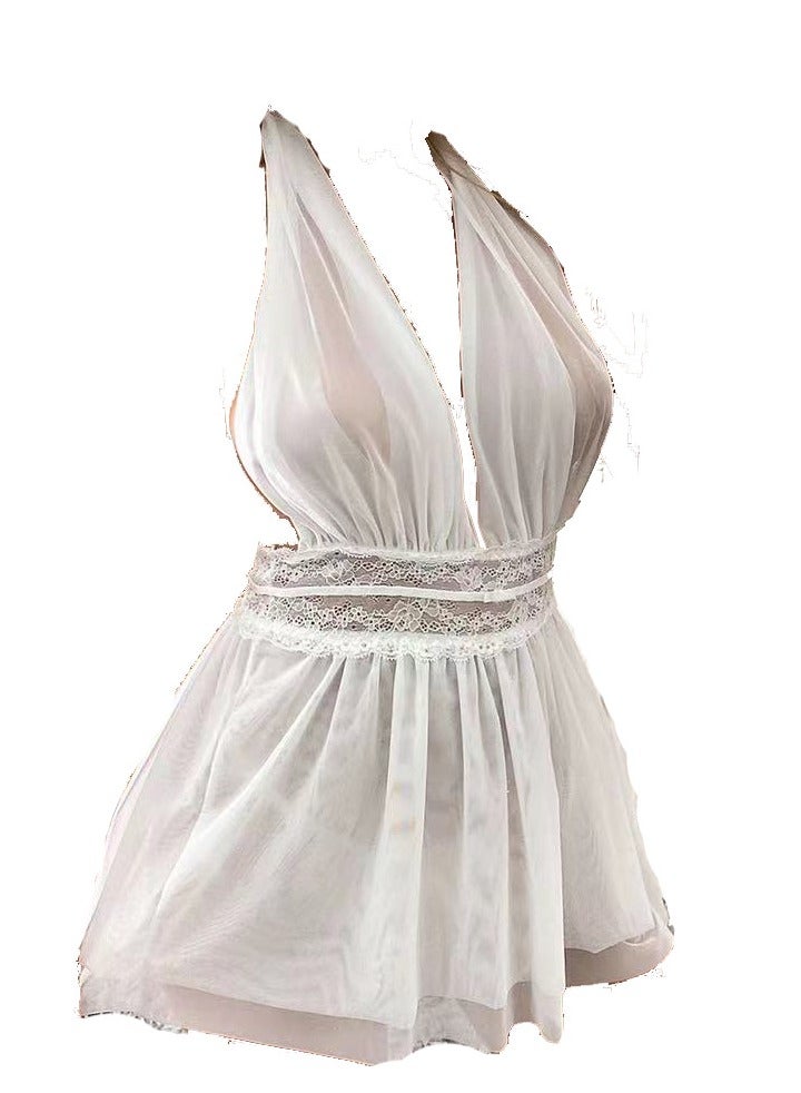 Women Backless Cut Out   Babydoll Lingerie Halter Sleep Dress with Thongs  - Image 1