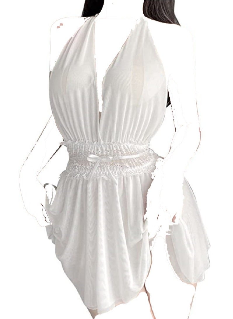 Women Backless Cut Out   Babydoll Lingerie Halter Sleep Dress with Thongs  - Image 2
