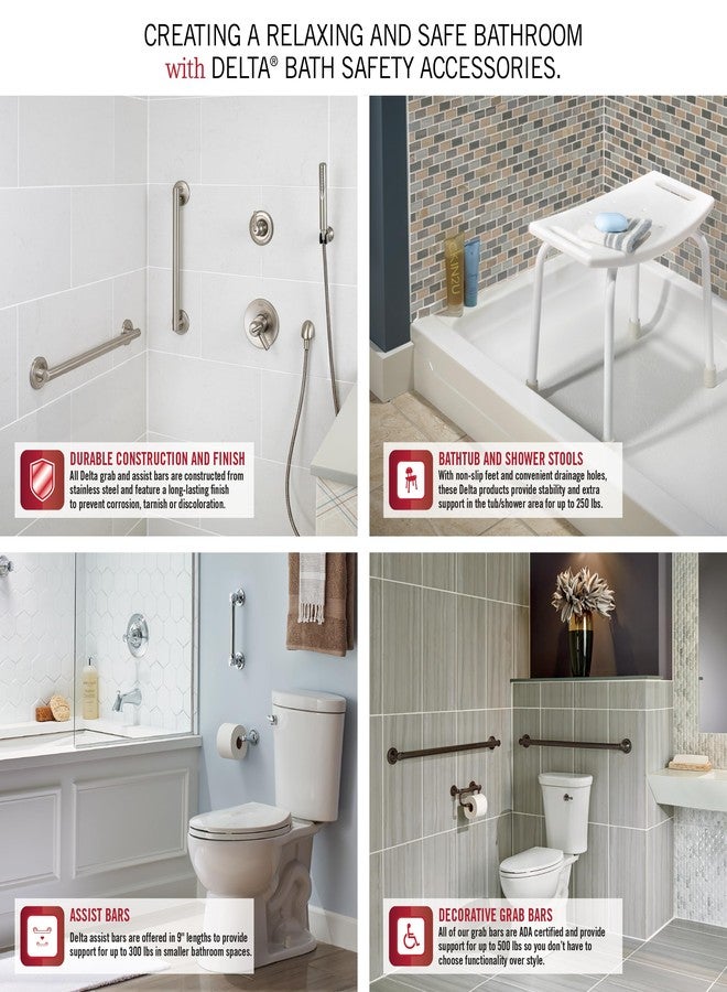 DELTA 41612-SS Traditional Decorative Grab Bar, 12", Brilliance Stainless Steel - Image 4