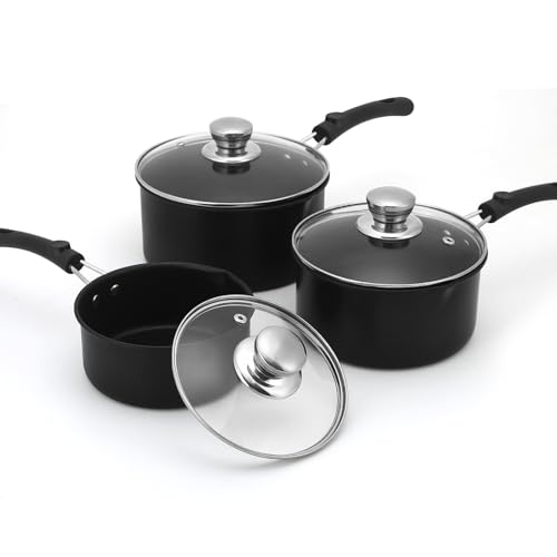 EABOSON Nonstick Saucepan with Lid, 1QT & 1.5QT & 2QT Small Milk Pots Set with Healthy Teflon Coating, Multipurpose Induction Compatible Cooking Pans Kitchen Cookware Set - Image 1