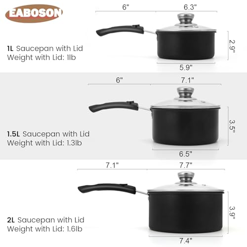EABOSON Nonstick Saucepan with Lid, 1QT & 1.5QT & 2QT Small Milk Pots Set with Healthy Teflon Coating, Multipurpose Induction Compatible Cooking Pans Kitchen Cookware Set - Image 2