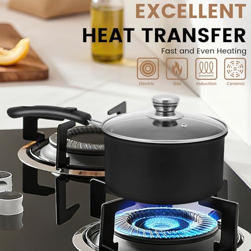 EABOSON Nonstick Saucepan with Lid, 1QT & 1.5QT & 2QT Small Milk Pots Set with Healthy Teflon Coating, Multipurpose Induction Compatible Cooking Pans Kitchen Cookware Set - Image 3