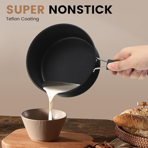 EABOSON Nonstick Saucepan with Lid, 1QT & 1.5QT & 2QT Small Milk Pots Set with Healthy Teflon Coating, Multipurpose Induction Compatible Cooking Pans Kitchen Cookware Set - Image 5
