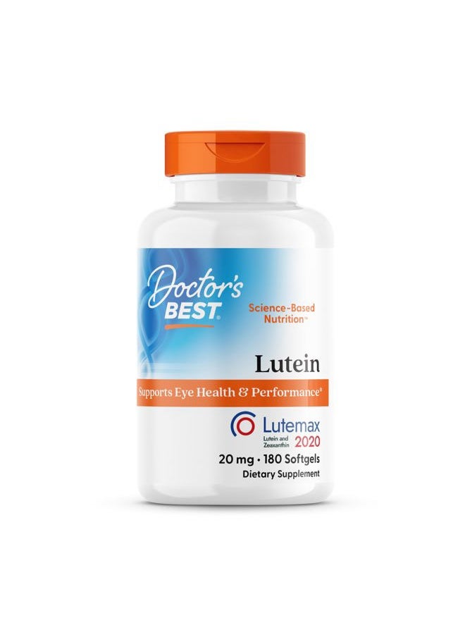 Doctor's BEST Doctor's Best Lutein, 20 mg, Supports Eye Health & Performance, Non-GMO, Gluten Free 180 Softgels  - Image 1