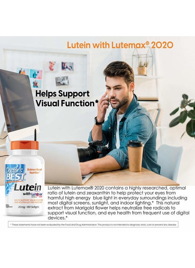 Doctor's BEST Doctor's Best Lutein, 20 mg, Supports Eye Health & Performance, Non-GMO, Gluten Free 180 Softgels  - Image 2