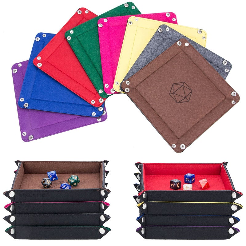 KISLANE Folding Square Dice Tray Felt Dice Holder for DND RPG MTG and Other Board Games Violet Coffee Green Red Rose Red Gray Yellow and Blue