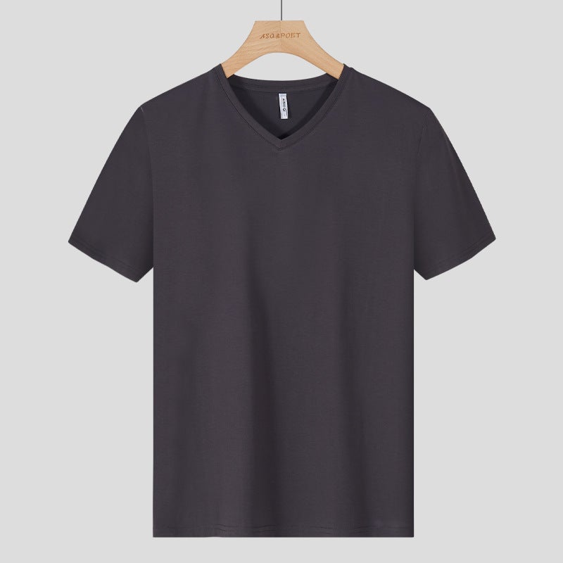 Men's Short-sleeved T-shirt Spring and Summer Round Neck Solid Color Cotton Tight Elastic Men's Slim Fit Base Shirt Top Half-sleeved Men's - Image 1