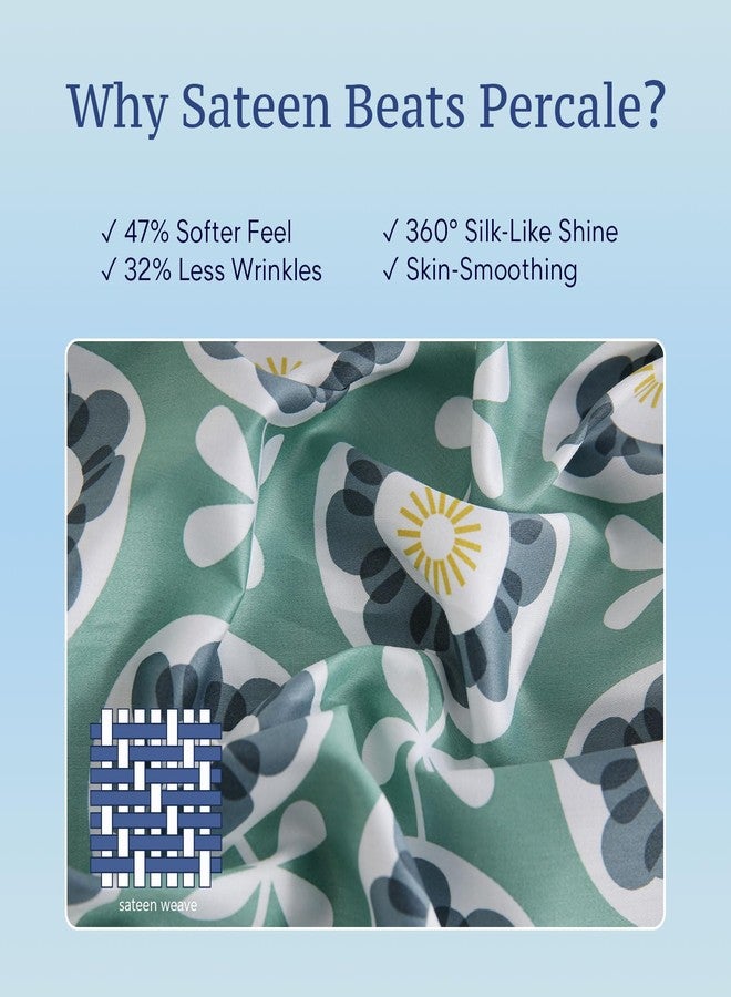 JSD Green Floral Cotton Sheet Set King Size, 300 TC Printed Sateen Bed Sheets Deep Pocket, Soft Breathable Wrinkle Free - Image 4