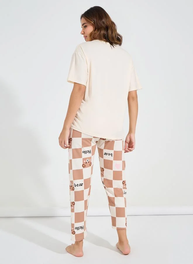 Take Two Bear Print T-Shirt & Pyjama Set