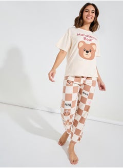 Styli Bear Print T-Shirt & Pyjama Set  - Image 1