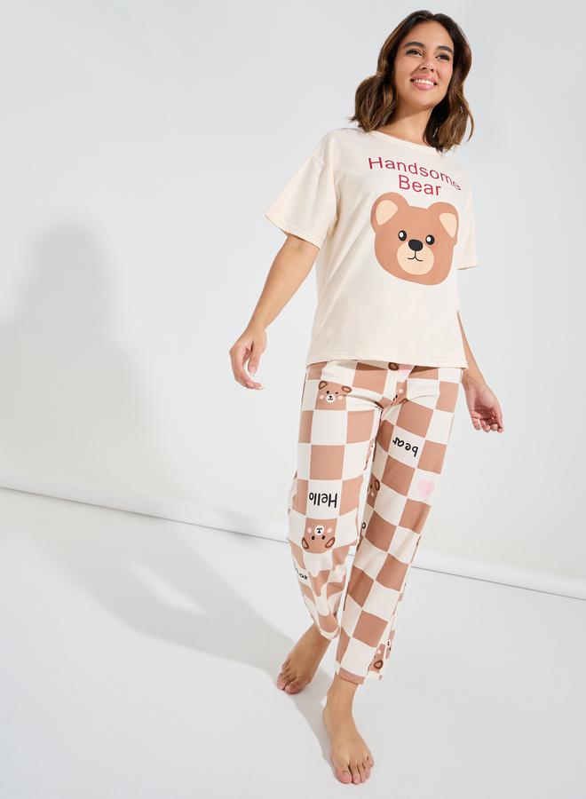 Take Two Bear Print T-Shirt & Pyjama Set - Image 1