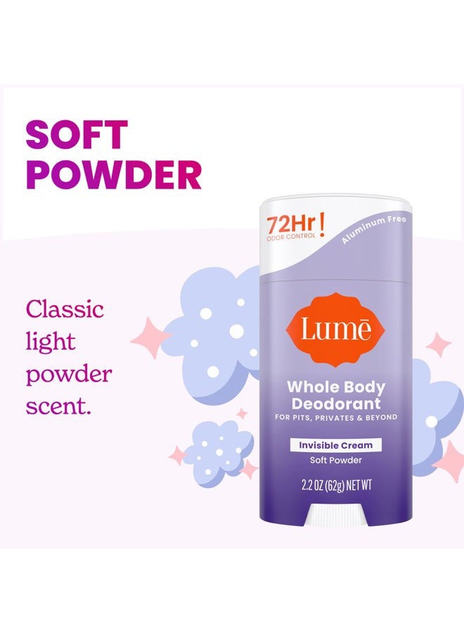 Lume Whole Body Deodorant - Invisible Cream Stick - 72 Hour Odor Control - Aluminum Free, Baking Soda Free, Skin Safe - 2.2 Ounce (Pack of 2) (Soft Powder) - Image 3