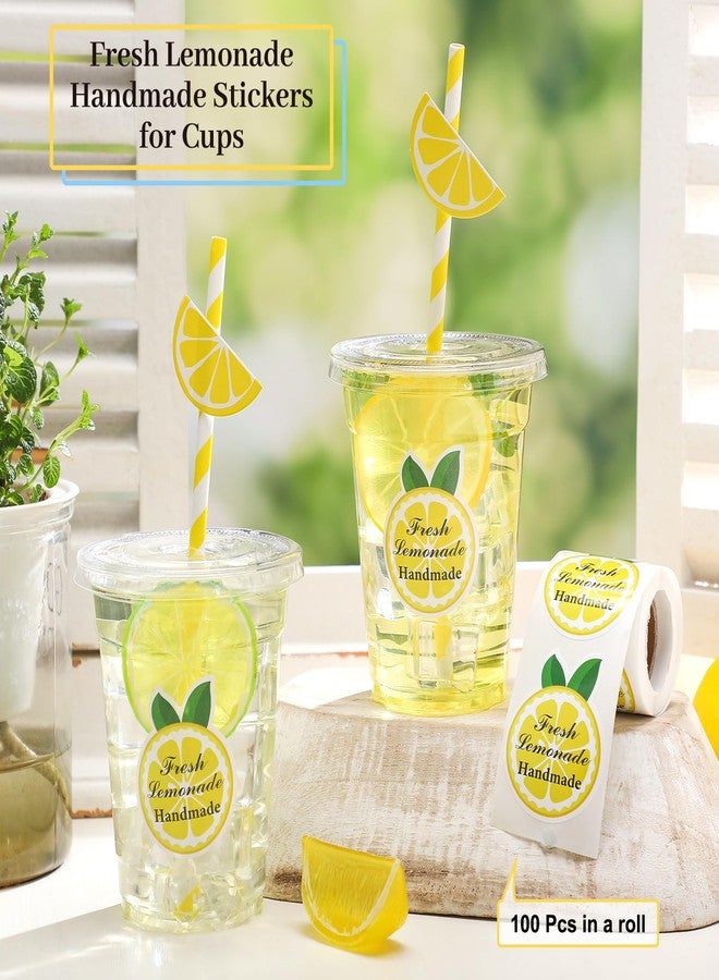 Gilprop 100 Sets Plastic Lemonade Cups with Lids and Straws Lemonade Stand Supplies 12 oz Disposable Lemon Cups Bulk with Stickers Lemonades Bar Supplies for Summer Beverage Drinking Party Favor - Image 4