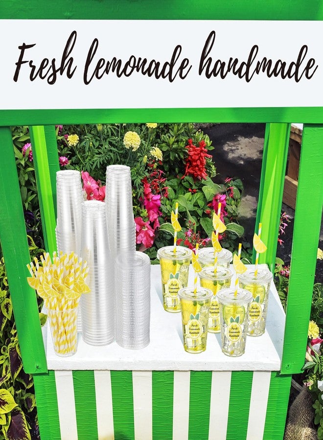Gilprop 100 Sets Plastic Lemonade Cups with Lids and Straws Lemonade Stand Supplies 12 oz Disposable Lemon Cups Bulk with Stickers Lemonades Bar Supplies for Summer Beverage Drinking Party Favor - Image 3