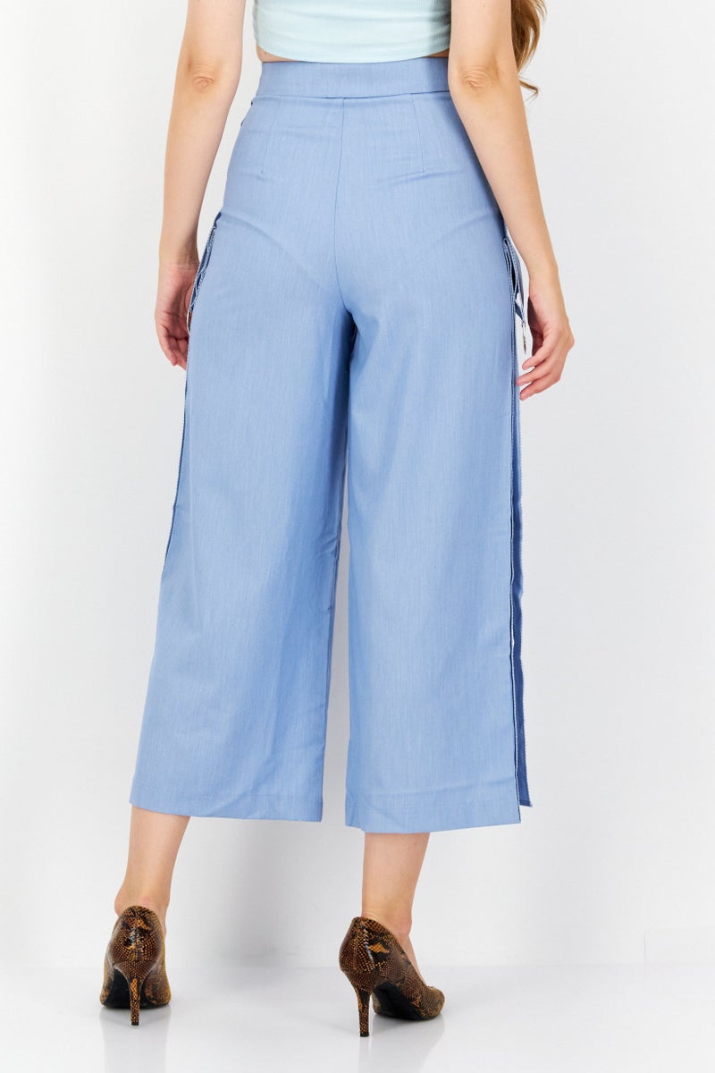 VERO MODA سروال نسائي واسع الخصر عالي، سادة، واسع الأرجل، أزرق - Image 2