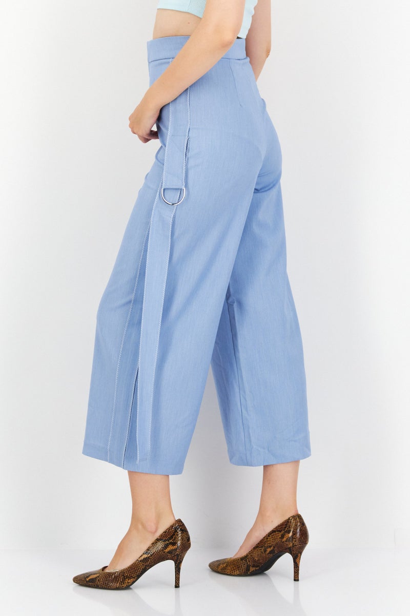 VERO MODA سروال نسائي واسع الخصر عالي، سادة، واسع الأرجل، أزرق - Image 4