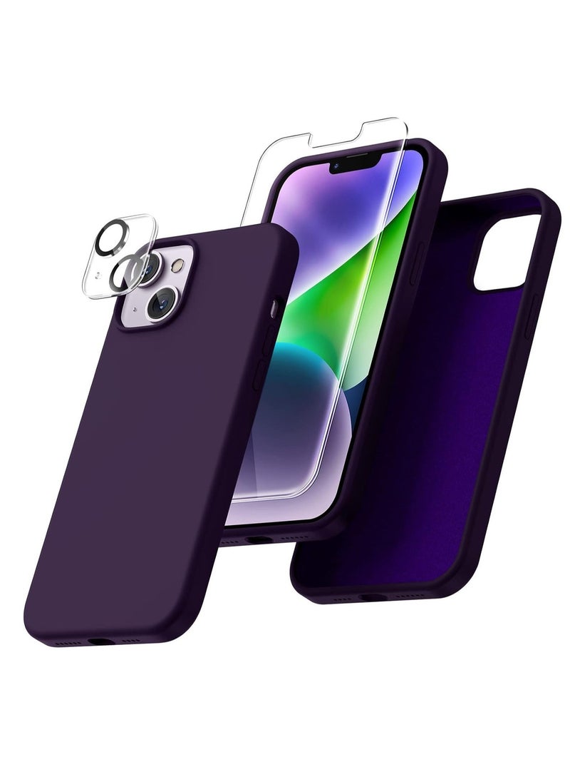 iPhone 14 Plus 5-in-1 Case – Dark Purple Liquid Silicone, Includes 2 Screen Protectors & 2 Camera Lens Protectors, Full Body Shockproof Drop Protection (6.7 Inch) - Image 1