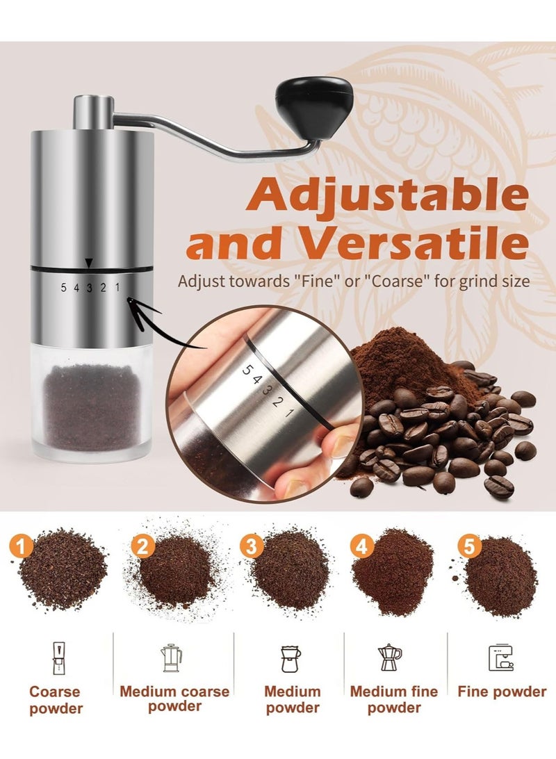 Portable Manual Coffee Grinder With Ceramics Burr For Espresso,French Press,5 Adjustable Settings,Hand Maker with Built-In Burr,For Home Use and Camping Travel,Coffee Bean Grinders With Hand Crank  - Image 2