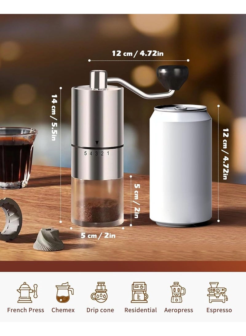 Portable Manual Coffee Grinder With Ceramics Burr For Espresso,French Press,5 Adjustable Settings,Hand Maker with Built-In Burr,For Home Use and Camping Travel,Coffee Bean Grinders With Hand Crank  - Image 3