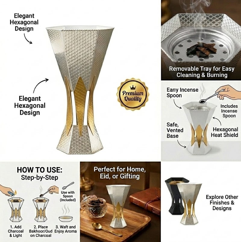 Luxury Geometric Hourglass Incense Burner for Bakhoor and Oud - LC-604S - Image 4