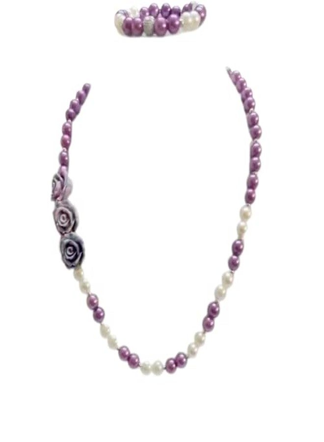 Coco Candy Purple & White Floral Necklace & Bracelet - Image 1